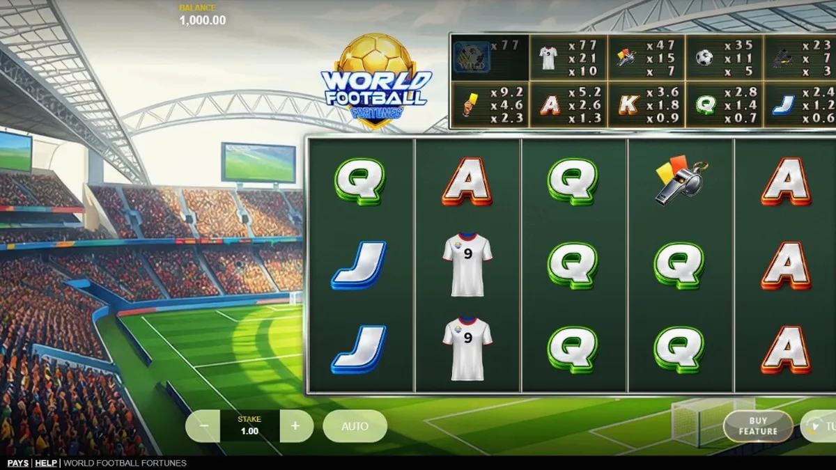 World Football Fortunes سلاٹ گیم کا اسٹیڈیم تھیم والا انٹرفیس