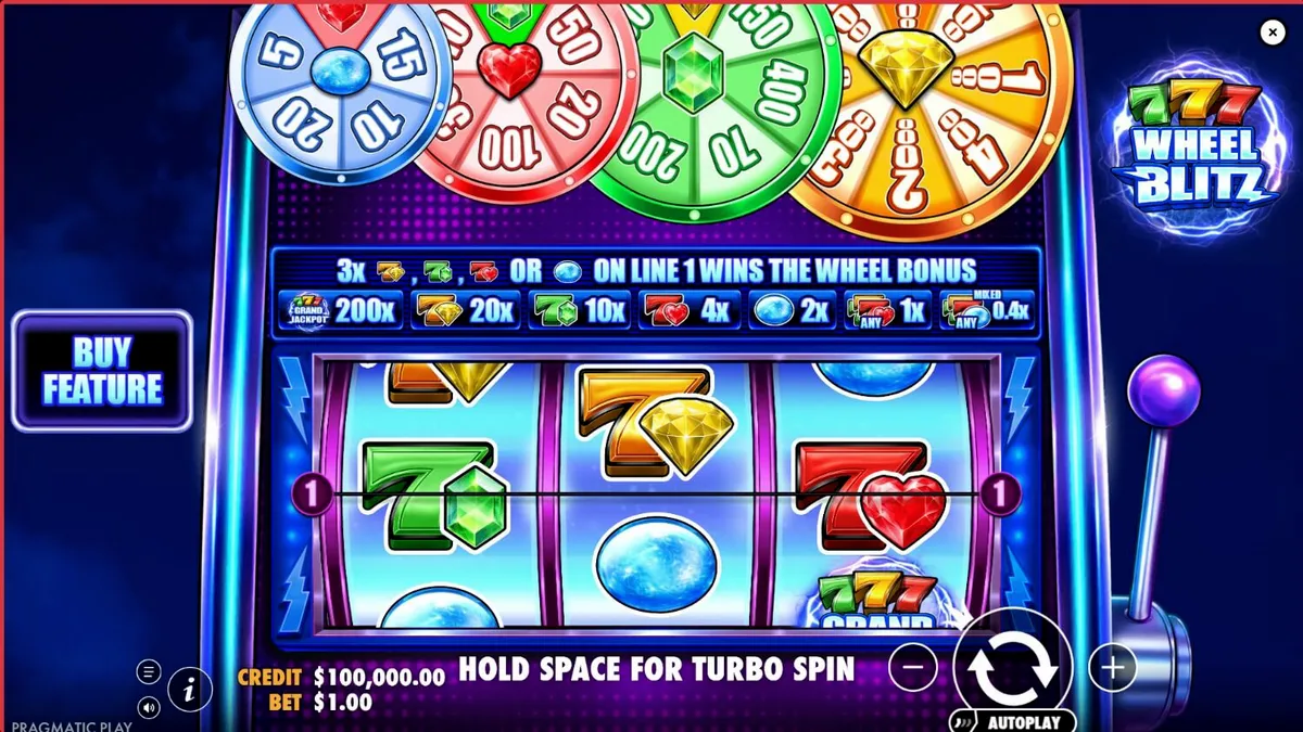 777 Wheel Blitz سلاٹ گیم کا نیون اور کلاسک ڈیزائن